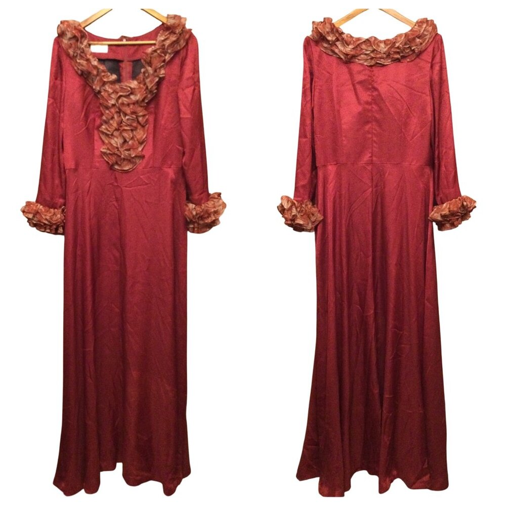 Young's Womens Long Maxi Dress Formal Gown Ruffle Neck Cuffs Whimsical Fairy